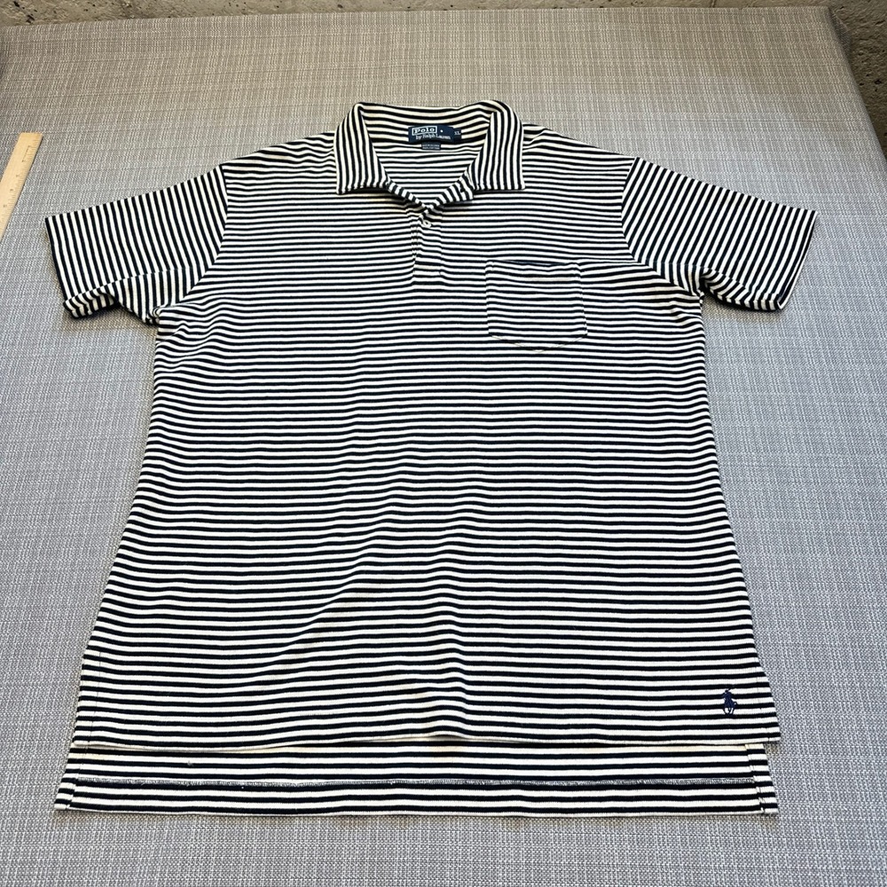 Y2K‎ Polo Ralph Lauren Shirt XL Preppy Nautical Blue White Striped Classic Golf